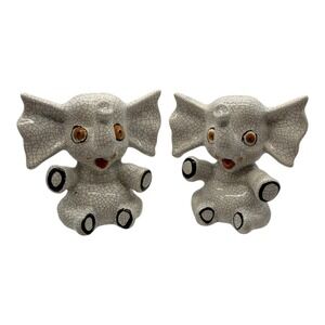 Vintage Crackle Glaze Elephant Salt & Pepper Shakers – Made in Japan No Stoppers